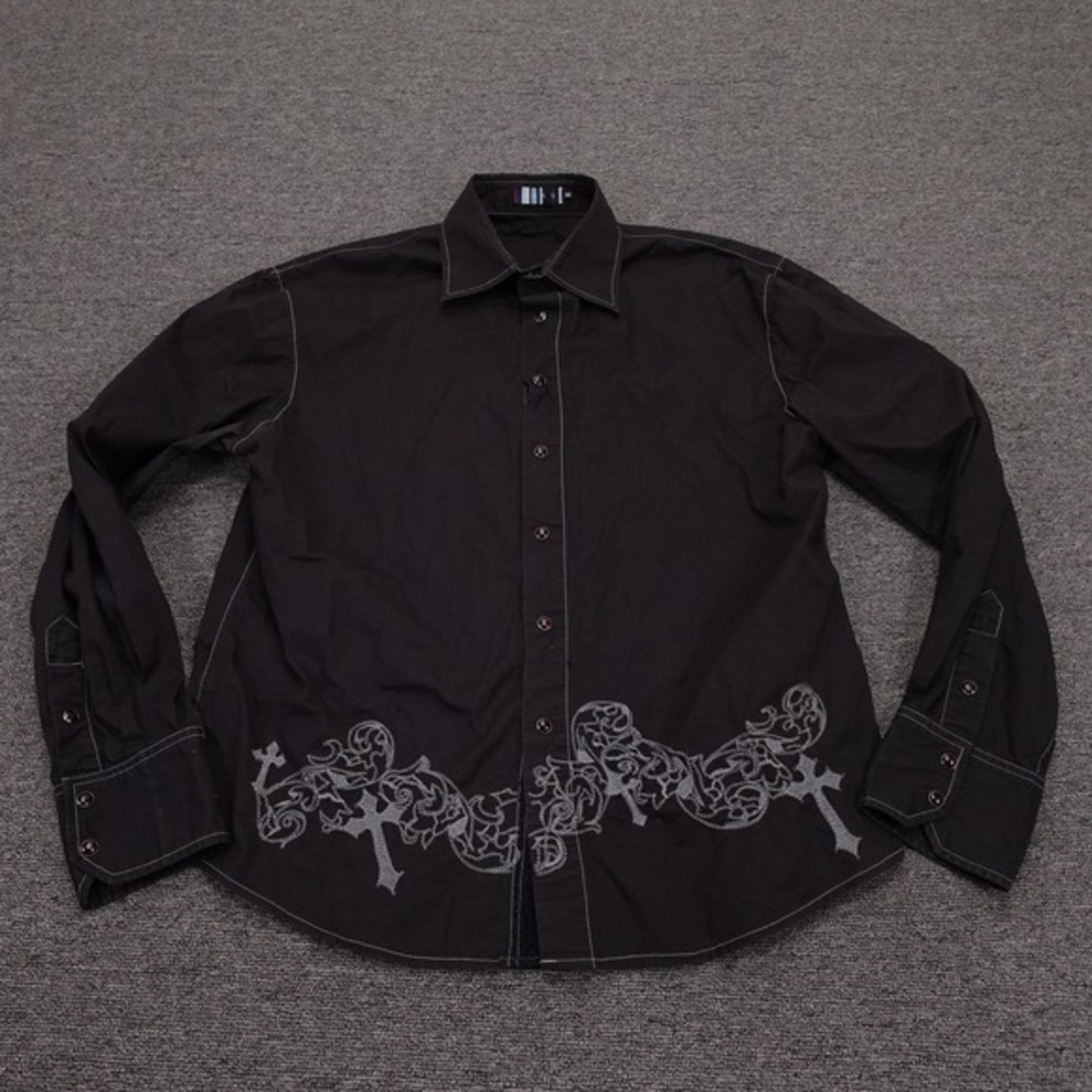 Toku Shirt Mens XL Black Cross Rhinestone Long Sleeve Button Up Rock Western